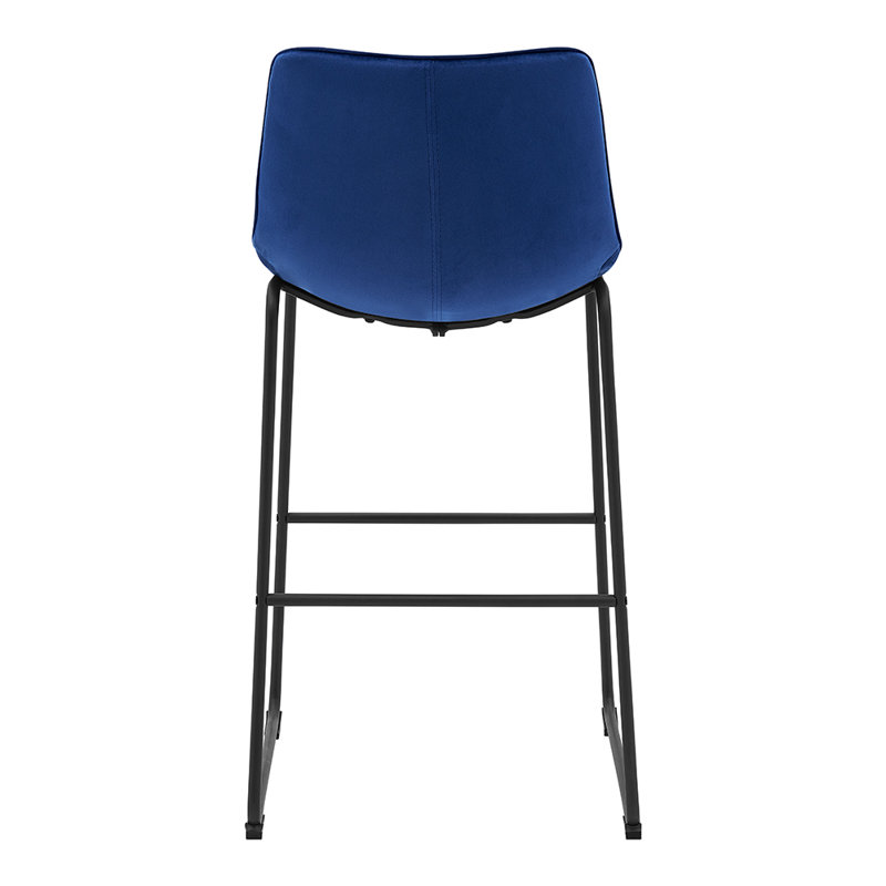 Seder Upholstered and Velvet Bar Stool with Steel Frame, Blue