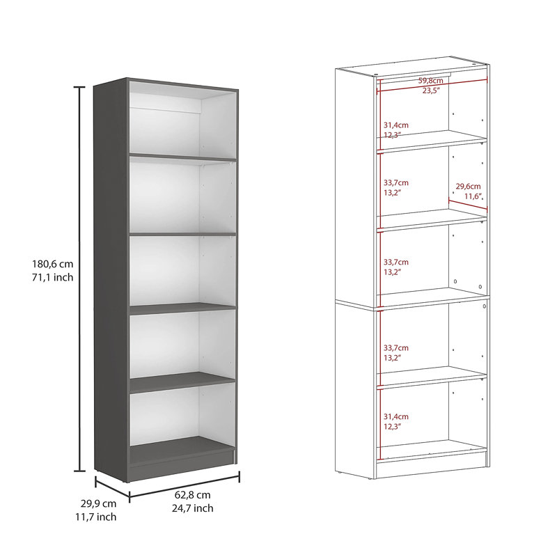 Home 4 Shelves Bookcase With Multi-Tiered Storage, Gray