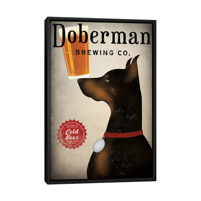« doberman infuser co. », impression sur toile tendue, Toile encadrée noire, L 18 po x H 26 po x P 1,5 po, Pas de tapis