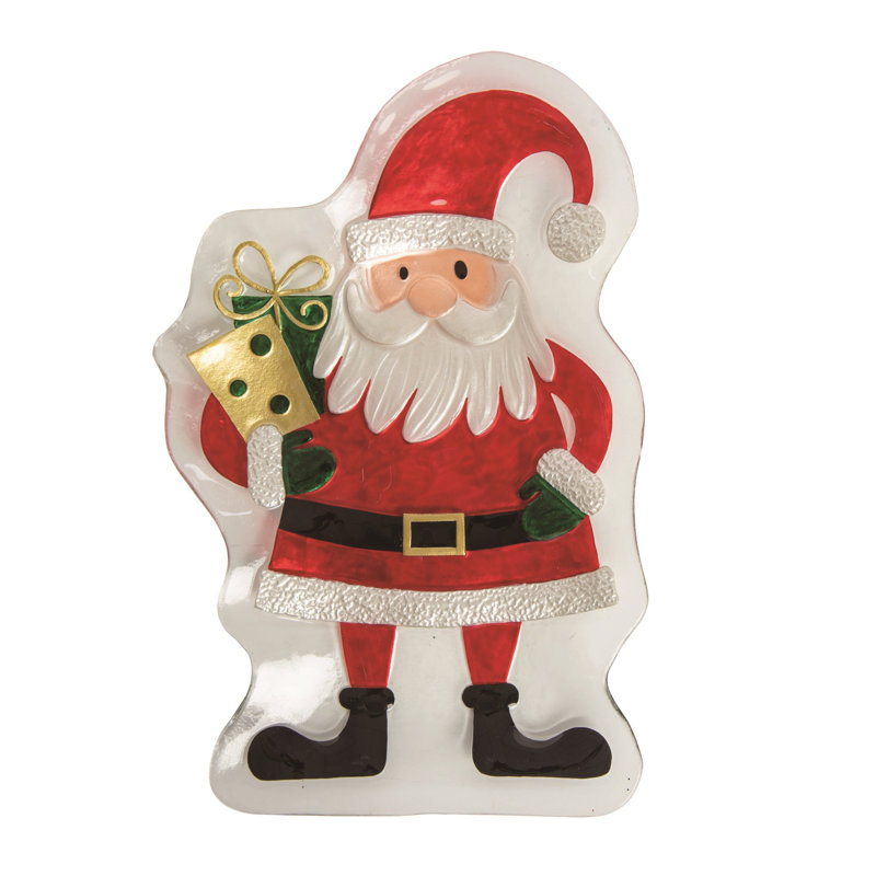  Glass 18.11 in. Multicolor Christmas Santa with Presents Plate
