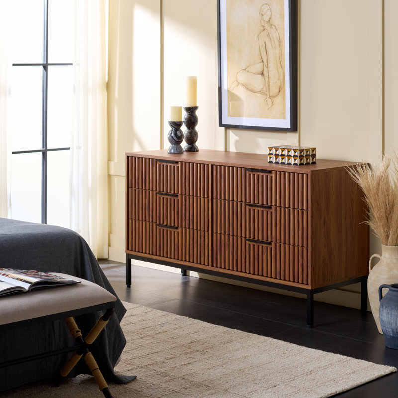 Commode 6 tiroirs Burgess, Noyer / noir
