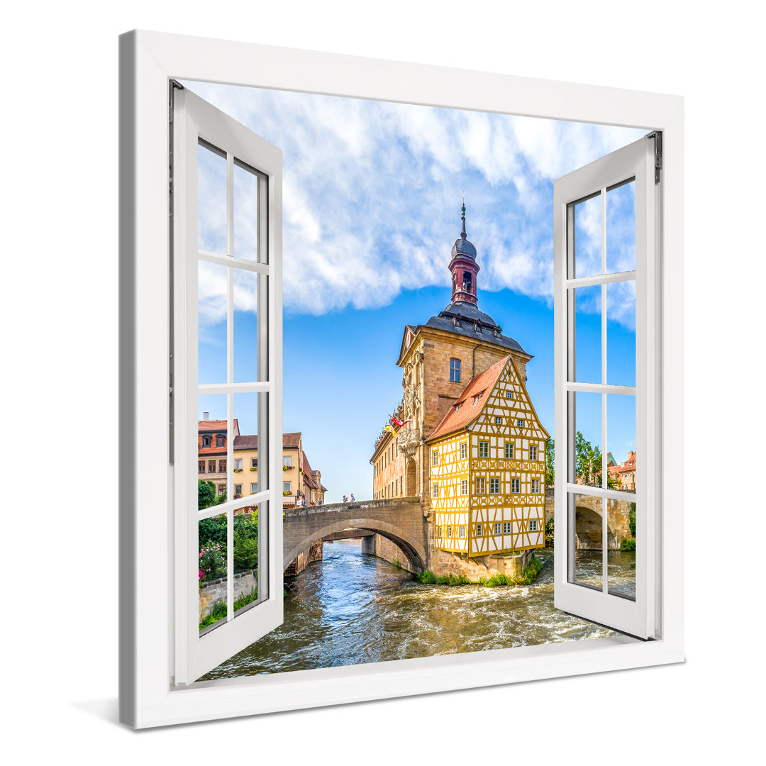 Leinwandbild – Bamberg Altes Rathaus im Fenster