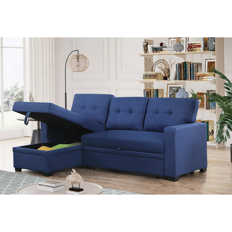 Canapé modulaire convertible rembourré avec méridienne coulissante, Lin bleu
