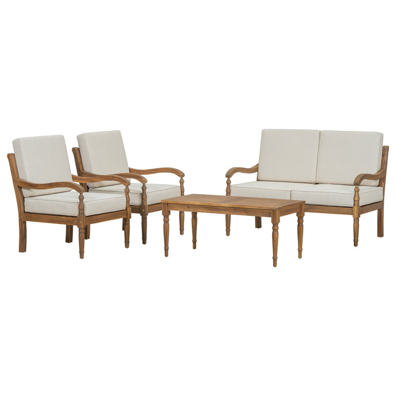 Ensemble de conversation d'extérieur en bois d'acacia avec coussins amovibles 4 pièces Albert
