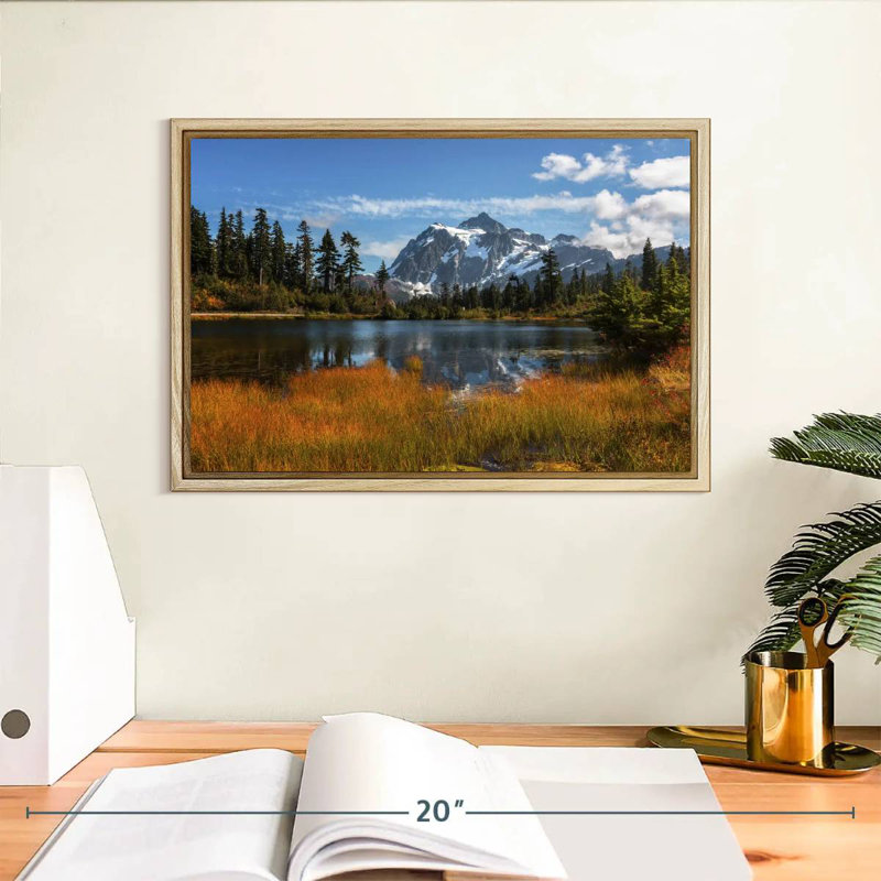 Reflet du mont Shuksan, Cadre flottant en bois naturel, 13 po x 9 po