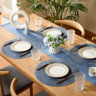 Round Braided Placemats Set of 4 Place mats for Dining Tables Woven Heat Resistant Table Mats 15 inch (Blue)