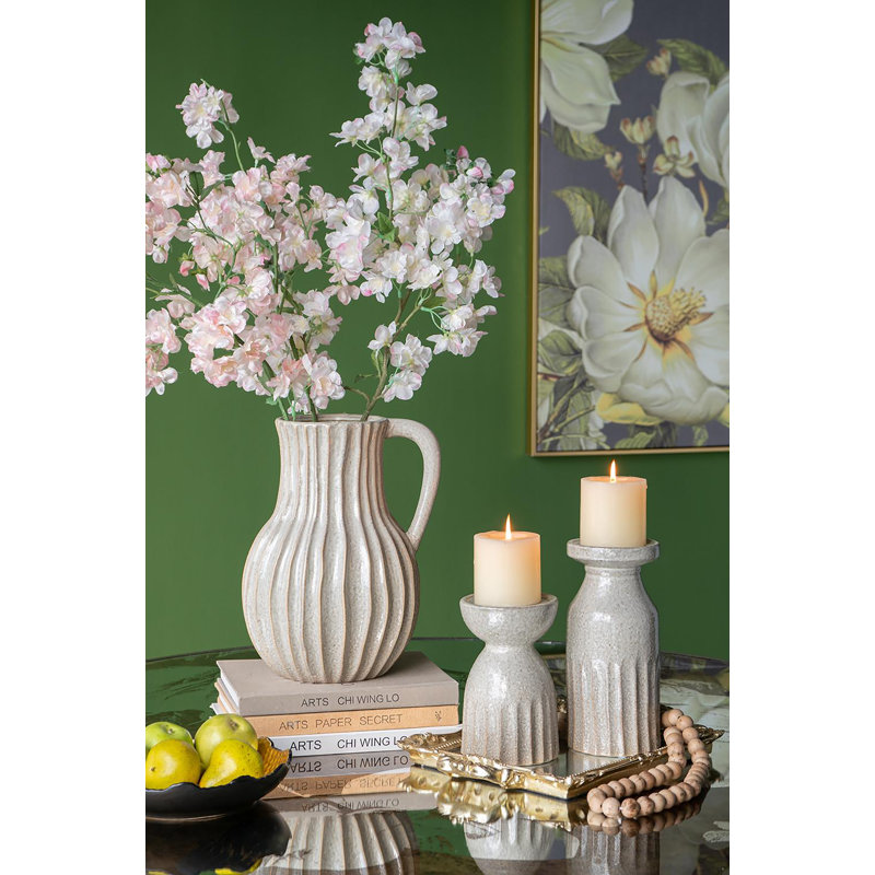 Porte-bougie décoratif en céramique avec cylindre texturé Windmere 4,5 po x 4,5 po x 7 po doré