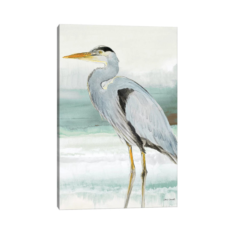 Heron On Seaglass I by Lanie Loreth - Painting on Canvas, 20.32 cm H x 30.48 cm W, Wrapped Canvas