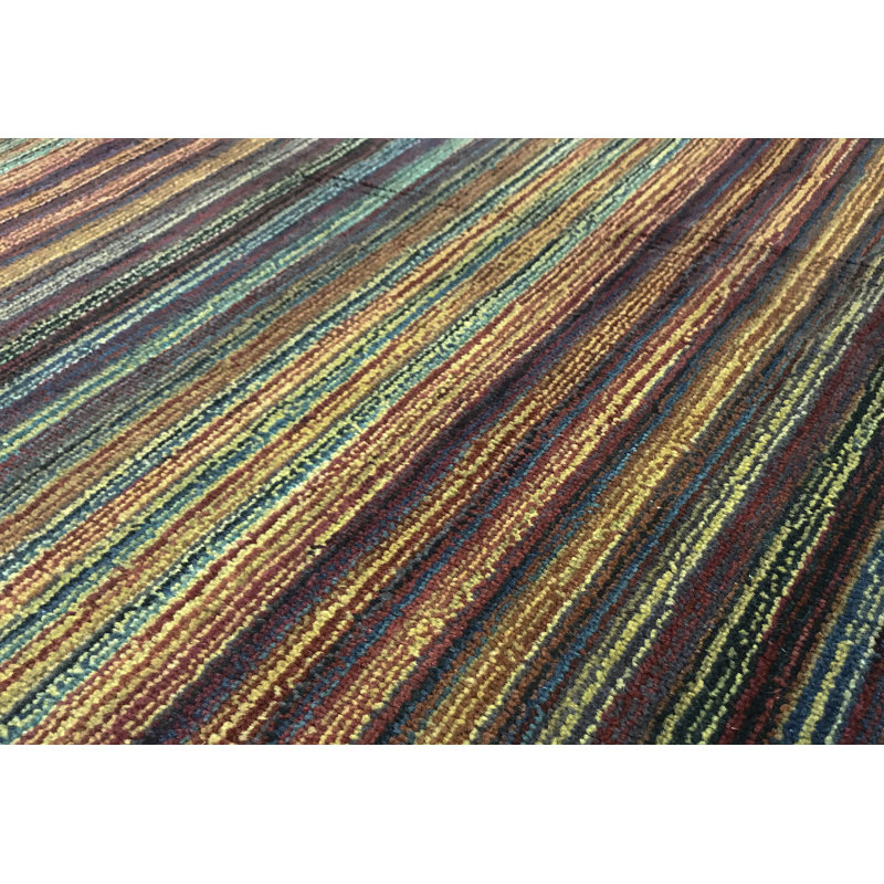 Wool Striped Area Rug in Yellow/Maroon/Green