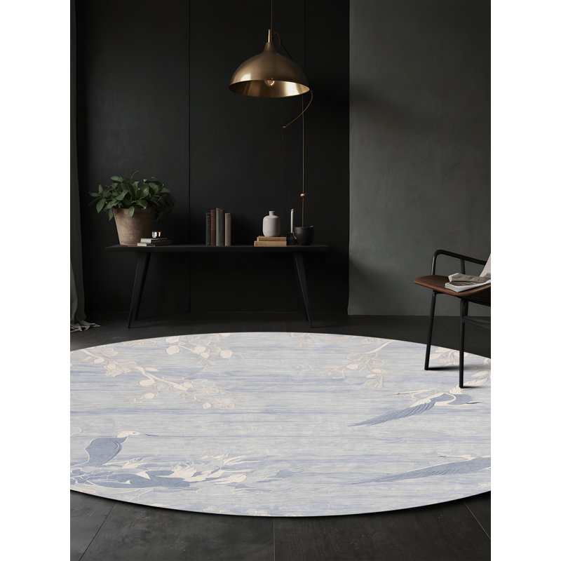Machine Washable Gray Area Rug, Round 4'