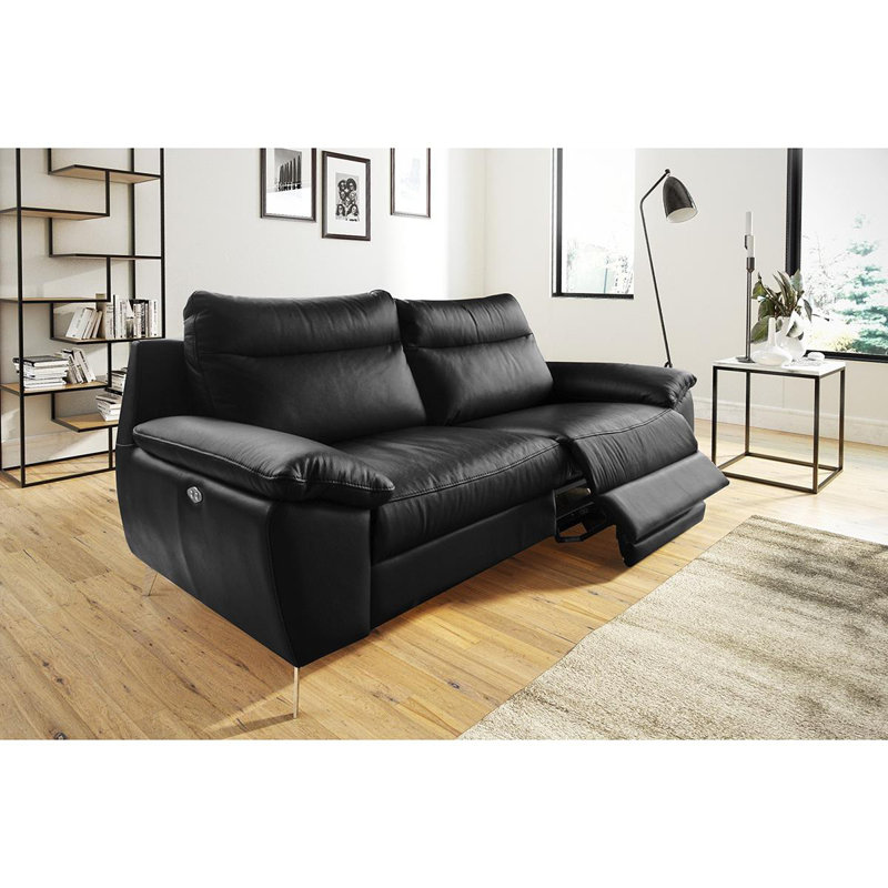Edema Genuine Leather 2 Seater Reclining Sofa, Black, 3