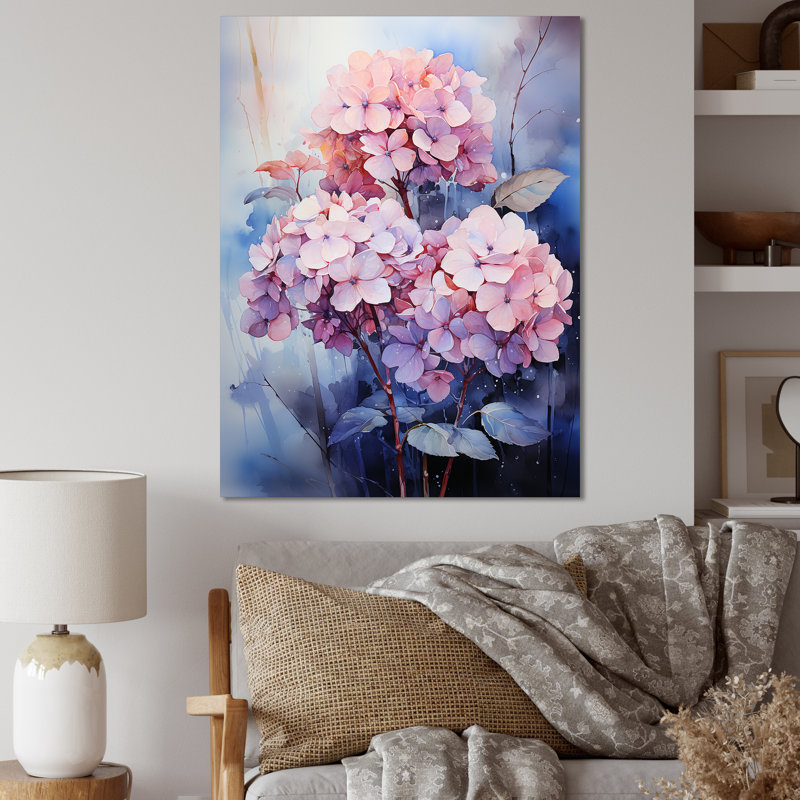 Hortensia bleu qui fleurit au clair de lune, Toile tendue, H 20 po x l 12 po x P 1 po