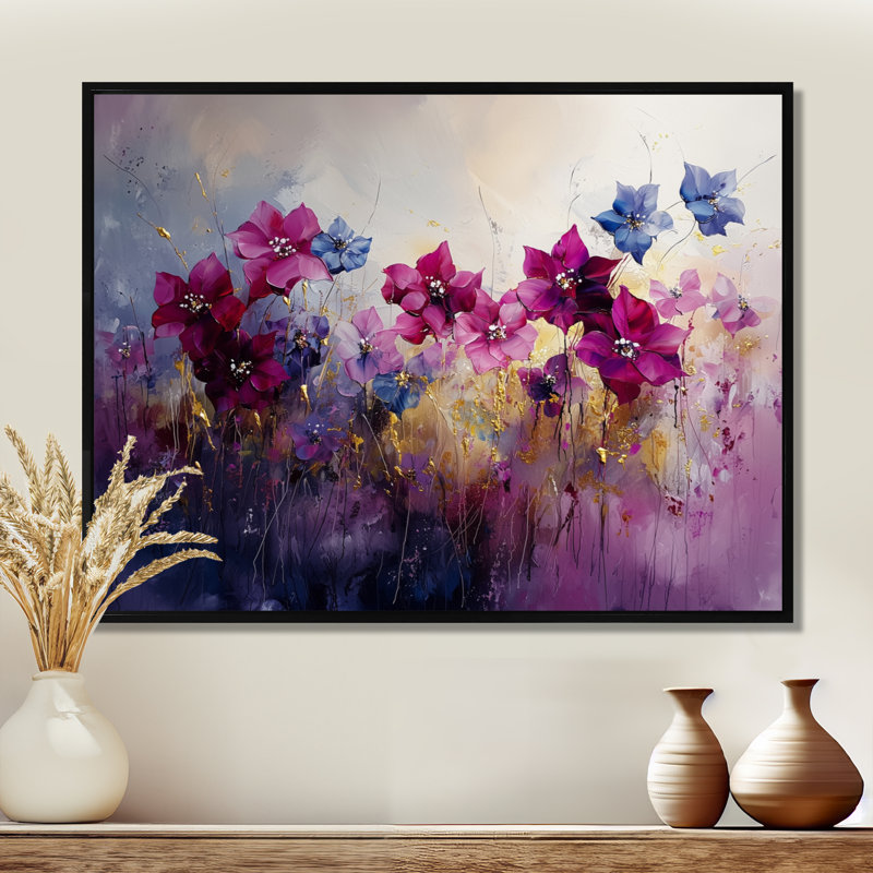 Lavande, champ de poinsettias dans la brise II - art mural poinsettias, H 12 po x l 20 po, Cadre flottant noir