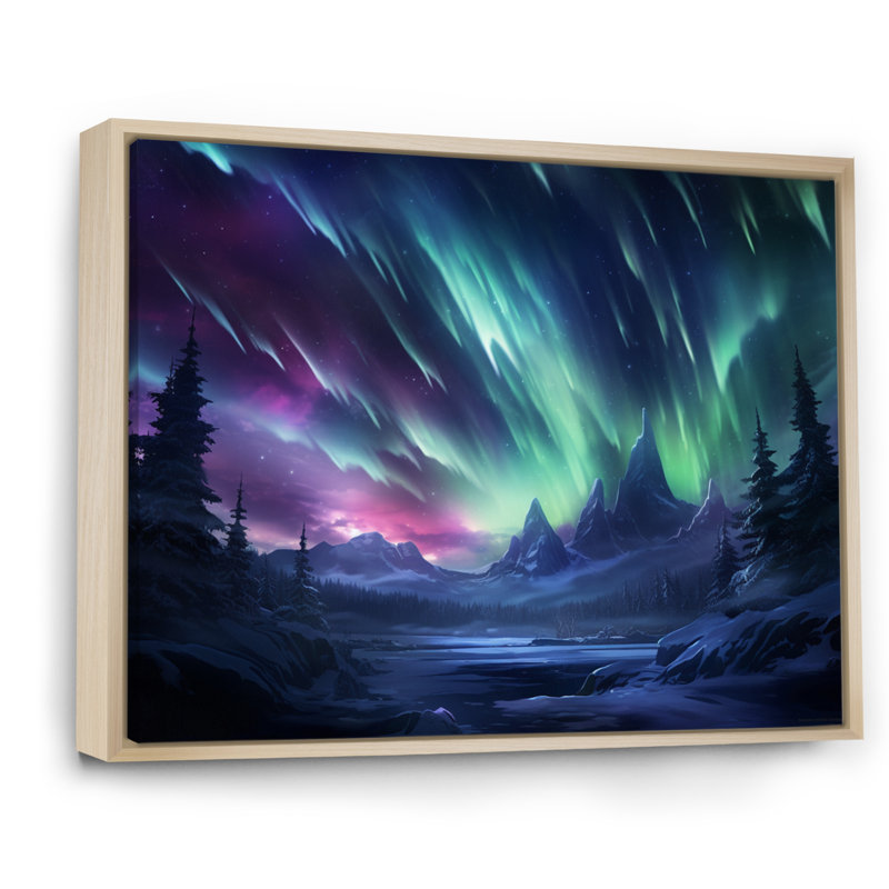 «Vibrant Northern Lights» sur toile, H 12 po x l 20 po, Cadre naturel flottant