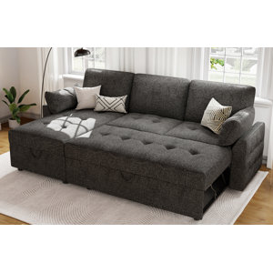 Blaykelee Pull Out Sofa Bed, Modern Tufted Convertible Sleeper Sofa, L Shaped Sofa Couch with Storage Chaise (incomplete 1 box only)