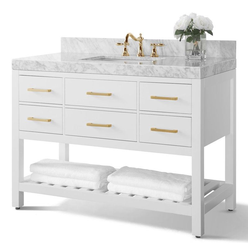 Elizabeth 48'' W Single Vanity, Carrara White, Black Onyx, Gold