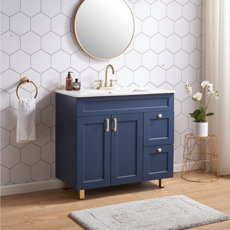 Meuble-lavabo bleu 36 po avec comptoir en céramique 36 po, Bleu