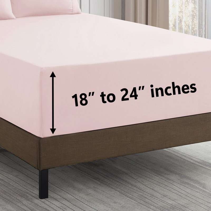 Ensemble de draps unis en microfibre de luxe 18-24 po, Ensemble de draps pour grand lit avec 4 taies d'or, Rose