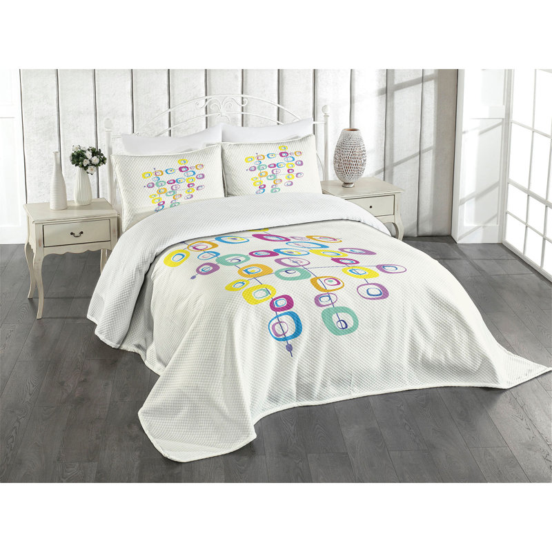 Ambesonne Mid Century Bedspread Set Cool and Crazy Art Multicolor, King Bedspread + 2 Standard Shams