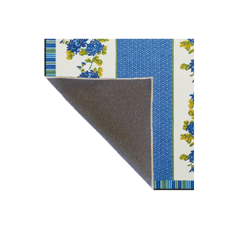 Blue Colored Floral Patterned Modern Geometric Woven Floor Carpet, Rectangle 2'4" x 4'