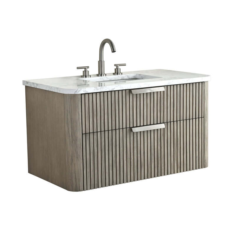 Liljan 36'' Wall-Mounted Single Bathroom Vanity, Vintage Gray/Brushed Nickel