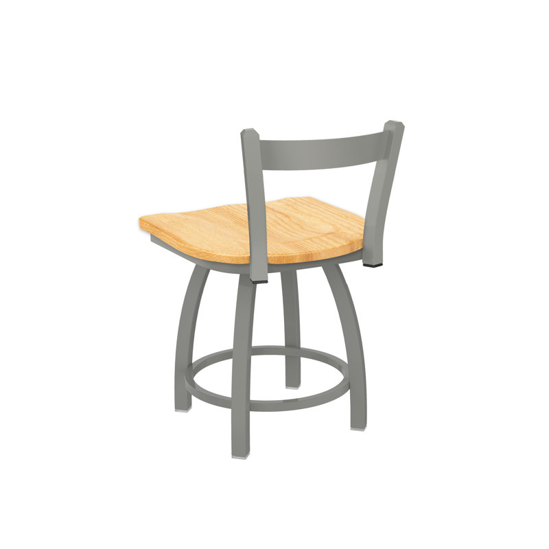 Tabouret de coiffeuse en métal Catalina, Nickel anodisé, Bois - chêne naturel