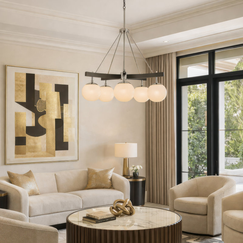 Allie Chandelier - 28"W X 24.5"H - Polished Nickel, Silver