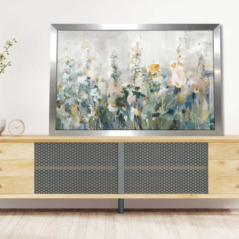 Jardin rustique neutre - Peinture, L 39,5 po x H 27,5 po, Encadrement argenté