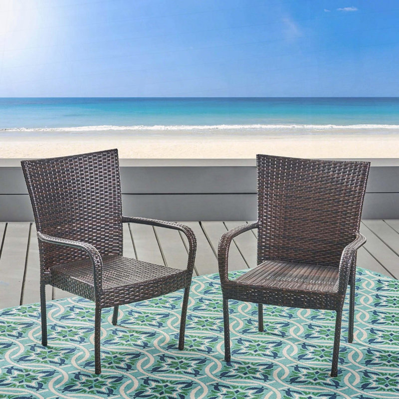 Set of 2 Stackable PE Wicker Chairs – Transitional Style, Fully Assembled