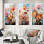 «Light Color Zinnias Flowers Collage», 3 pièces sur toile-800155259-800155249
