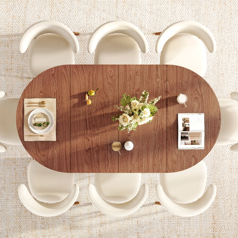 Extendable Oval Dining Table With Fluted Base, Walnut