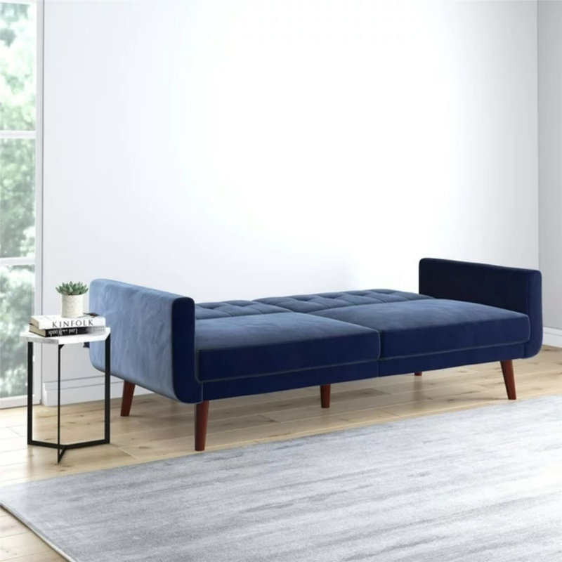 Lindford 78.50'' Velvet Convertible Sofa, Blue Velvet