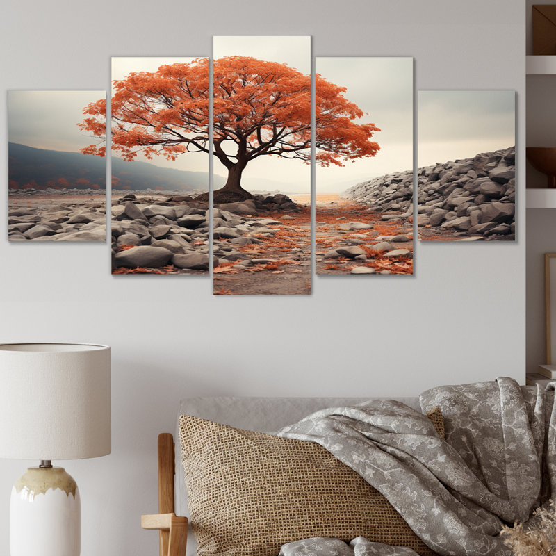 Coral Tree Autumn Whispers I - décoration murale arbres du paysage - 5 panneaux
