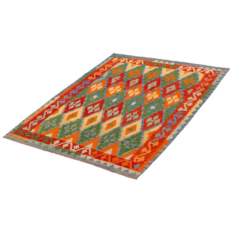 Kilim rouge audacieux et coloré 5 pi 1 po x 6 pi 5 po