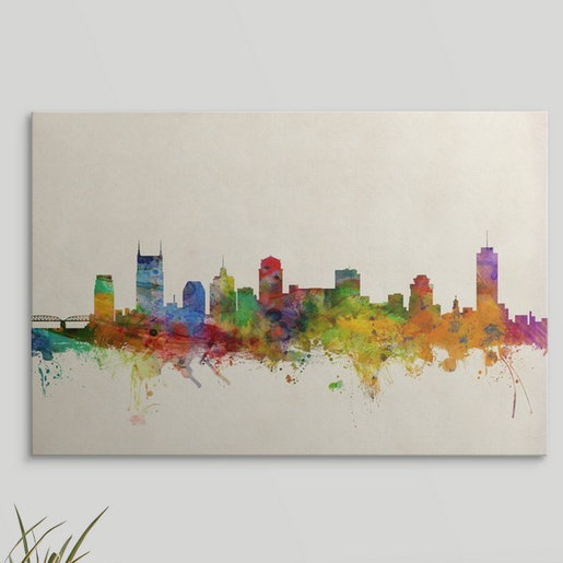 «Nashville Tennessee Skyline» par Francy, impression, H 20 po x l 30 po x P 1,5 po, Toile