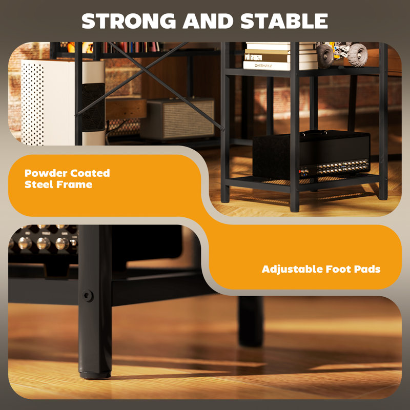 Catawba L-Shaped Metal Base Computer Desk with Power Outlet