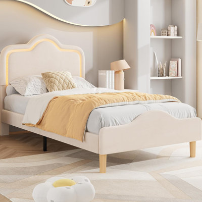 Upholstered LED Bed Frame with Drawer & Adjustable Headboard