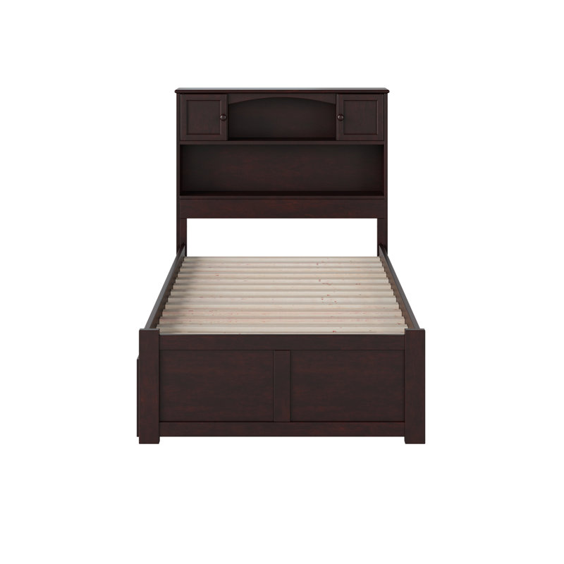 Lit plateforme avec rangement et lit gigogne en bois massif Brevyn, Espresso, Twin XL