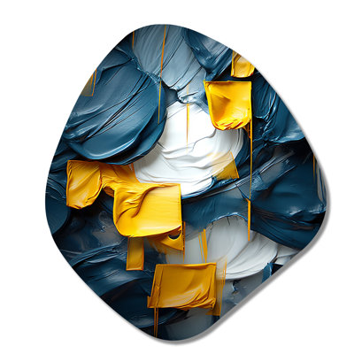 «Spring Bliss Abstract Turquoise and Yellow I», art abstrait en forme de nébuleuse, art mural en métal asymétrique