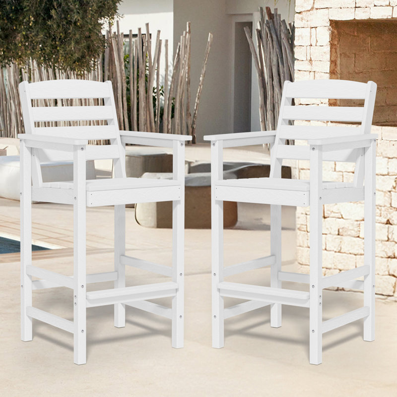 Dalson Plastic Bar Stool Adirondack Chair Set, White