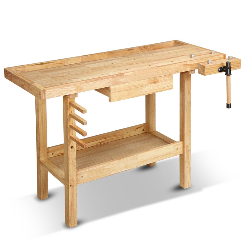 60" Heavy Duty Wood Workbench Work Bench Table With Drawer And Adjustable Handle For Workshop Garage