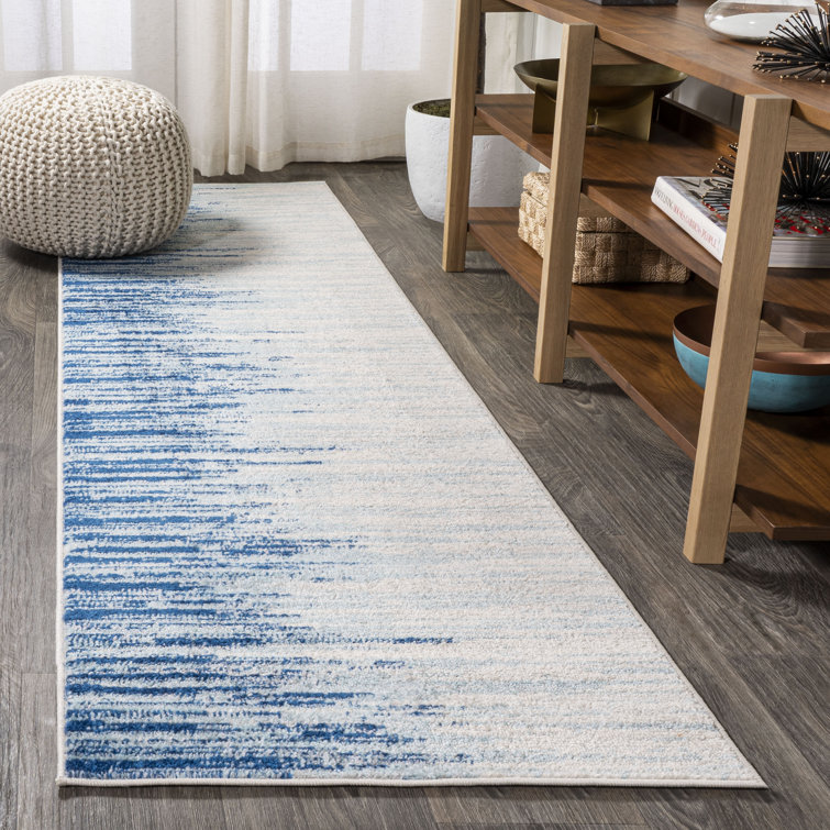 Yerkes Linear Modern Half-Stripe Blue/Cream Rug