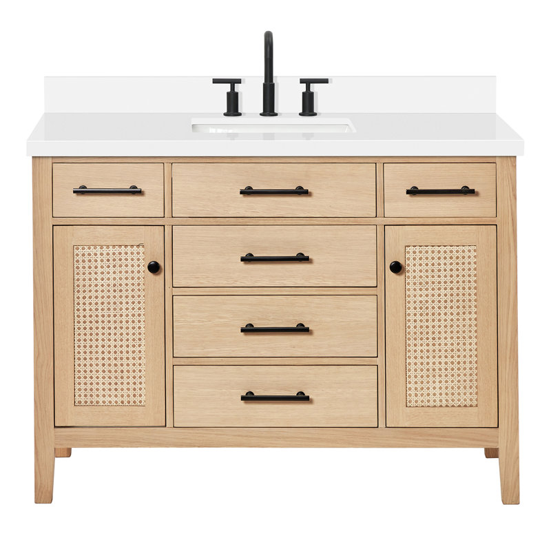 ARIEL Camila 61 Single Sink Bathroom Vanity with Pure White Quartz Top, Rectangular, 49"