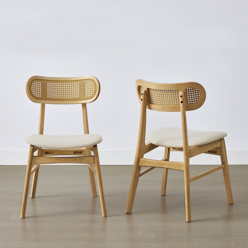 Upholstered Dining Chairs with Rattan Back, Oak