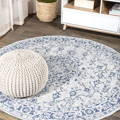 Nate Boho Medallion Textured Weave Gray/Navy Indoor/Outdoor Rug