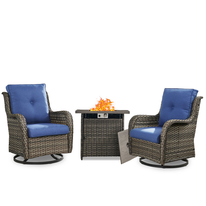 Carolina 2 - Person Outdoor Seating Group With Fire Pit, Blue