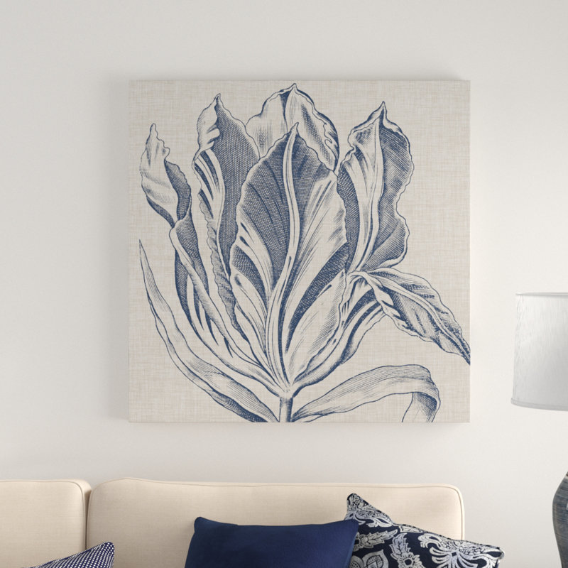 «Indigo Floral on Linen I», impression sur toile tendue, H 24 po x l 24 po x P 2 po