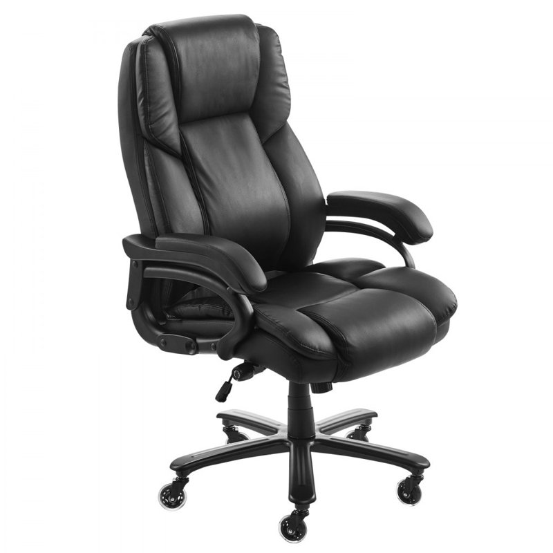 Executive Office Chair, 500lbs Capacity with Adjustable Lumbar Support, High Back PU Leather Office Chair Ergonomic for Back Pain, Black