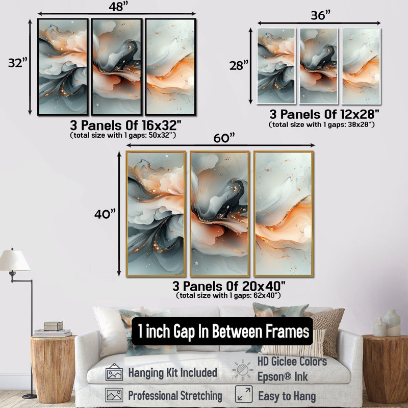 «Abstract Geode», ensemble de reproductions d'art mural en marbre rose et gris, H 28 po x l 36 po x P 1 po