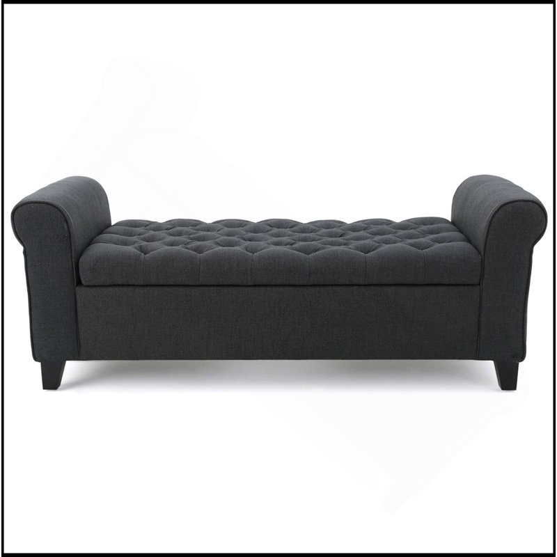Stylish Storage Ottoman With Button Tufting And Rolled Arms, A Versatile And Elegant Addition To Any Room., Dark Gray
